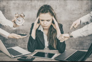 Woman looking stressed with deadlines