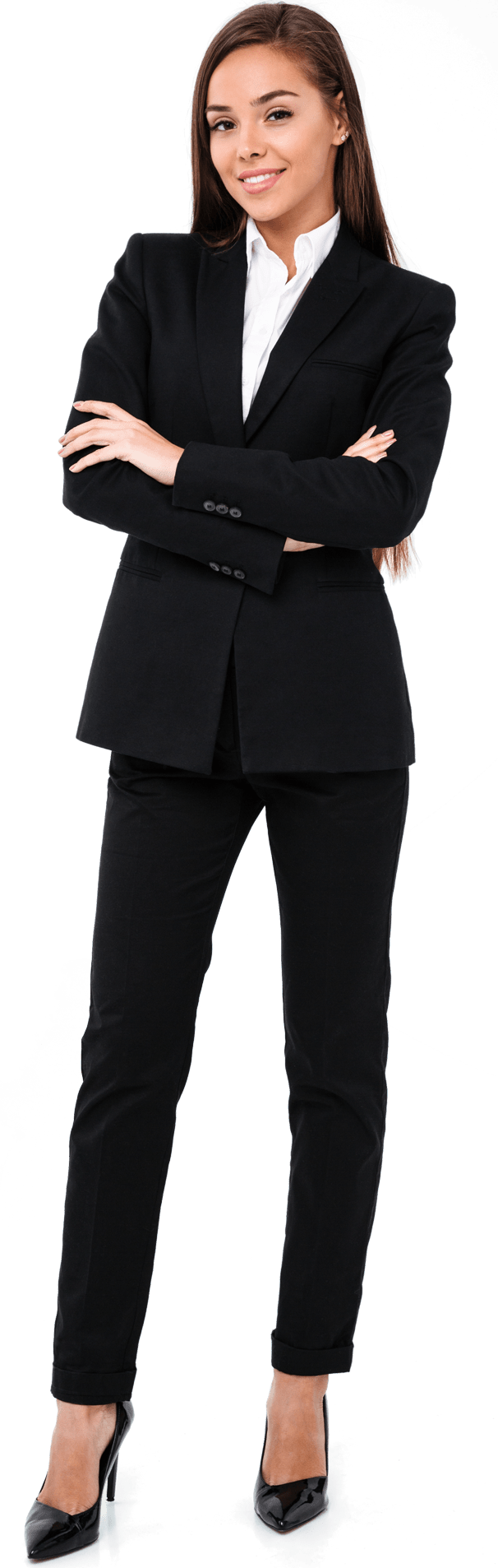 woman real estate agent in black suit